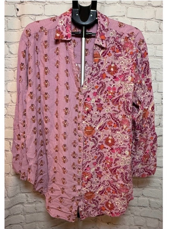 Knox Rose Tops - Knox Rose Pink and Orange Floral Blouse Button Down